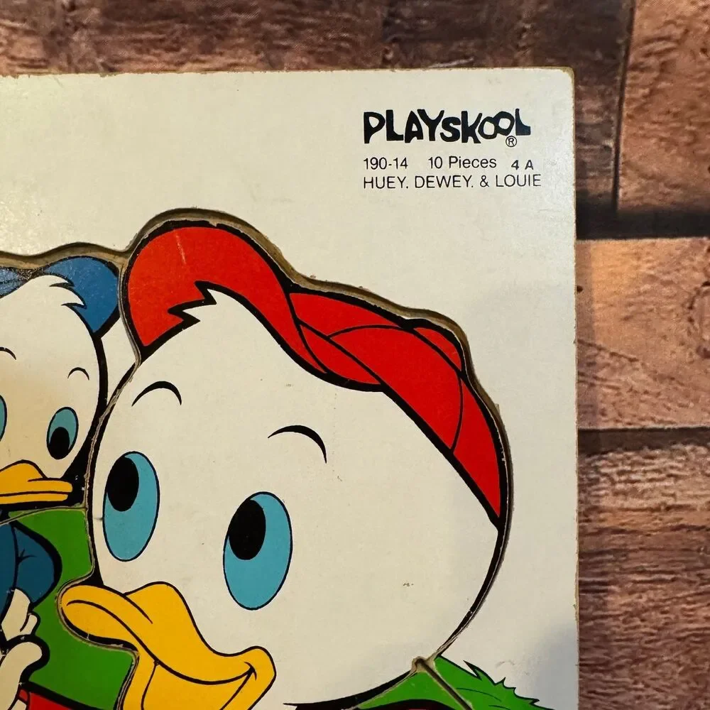 Vintage Playskool Disney Huey Dewey Louie Wooden Puzzle 10 Pieces USA Duck